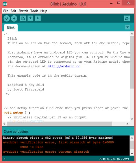Arduino: avrdude: verification error, first mismatch at byte 0x0000 .